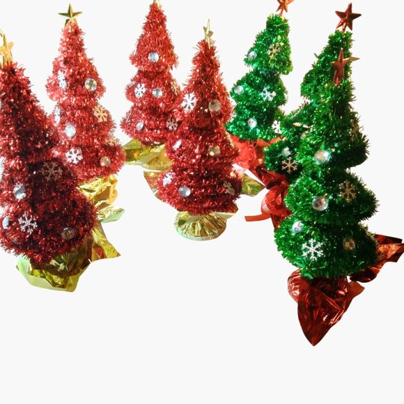 Tinsel Christmas Tree Balloon Weight Table Centerpiece Snowflake Red Green lot 7 - Picture 7 of 13